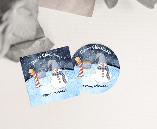 Snowman Merry Christmas 2"x2" Tag | Editable Merry Christmas Gift Tag - 112