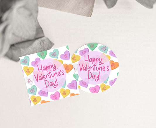 Happy Valentine's Day Tags 2"x2" | Sweet Hearts Square around Tags - 119