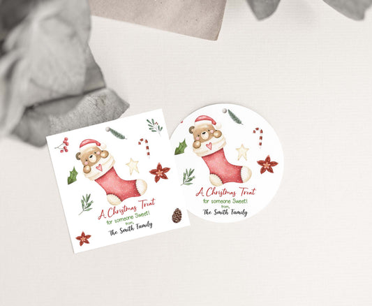 A Christmas Treat for Someone Sweet 2"x2" Tag | Editable Bear Christmas Gift Tag - 112