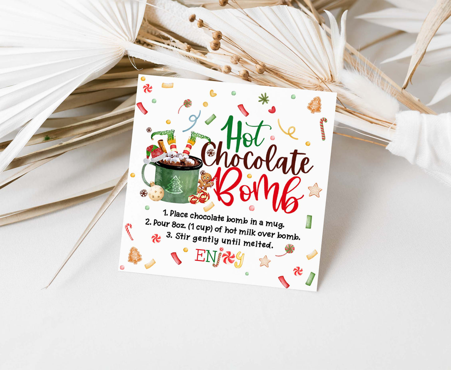 Elf Hot Cocoa Bomb Tags 2"x2" | Christmas Hot Chocolate Bomb Gift Tags-112
