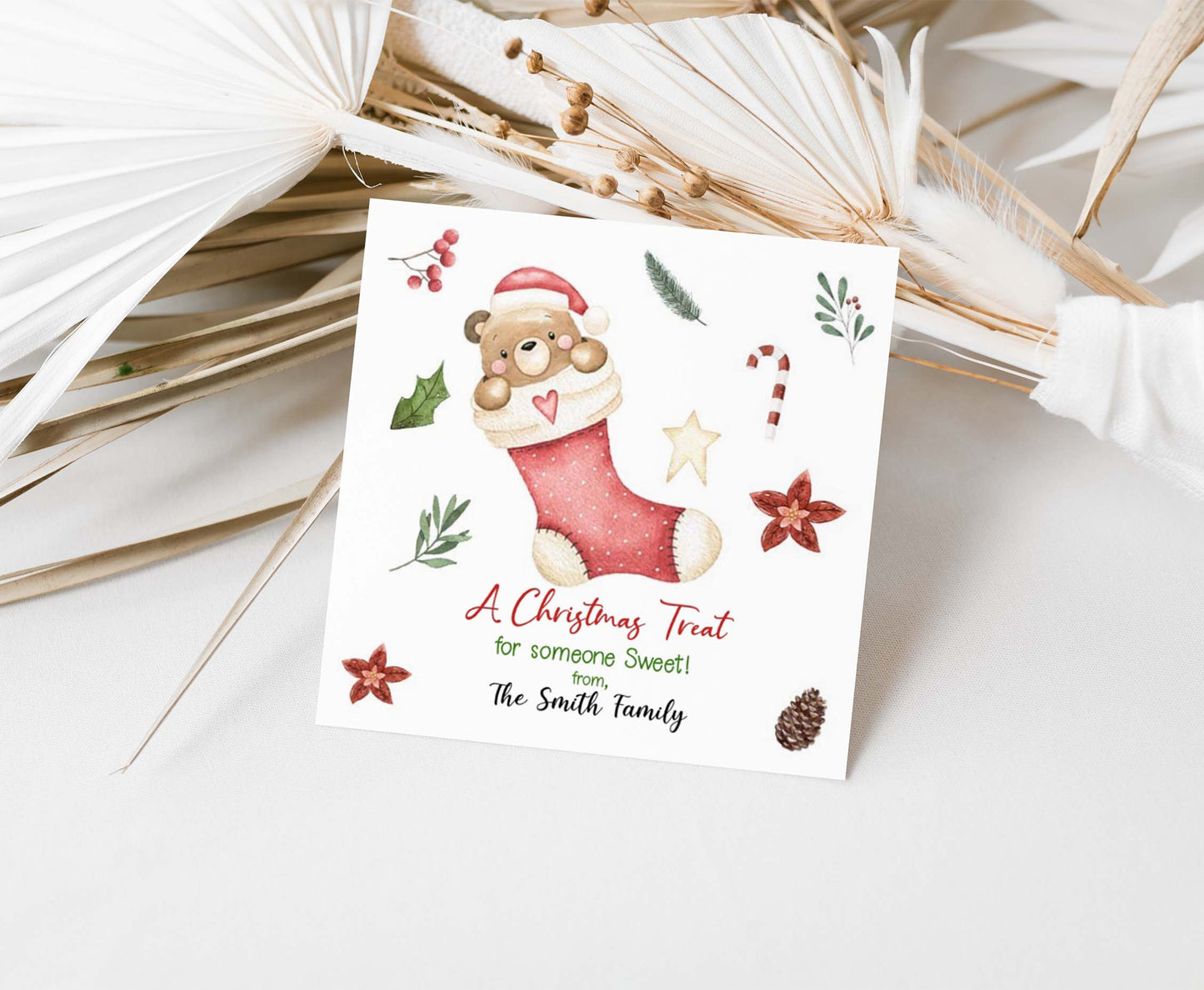 A Christmas Treat for Someone Sweet 2"x2" Tag | Editable Bear Christmas Gift Tag - 112