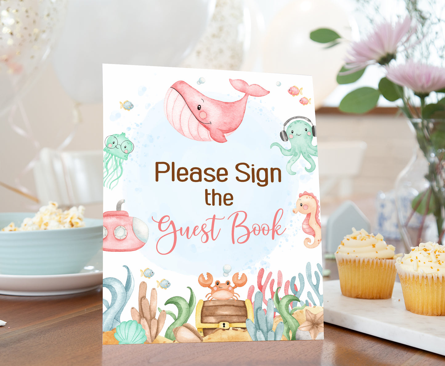 Girl Under the Sea Guest Book Sign | Ocean Themed Party Table Decorations - 44A