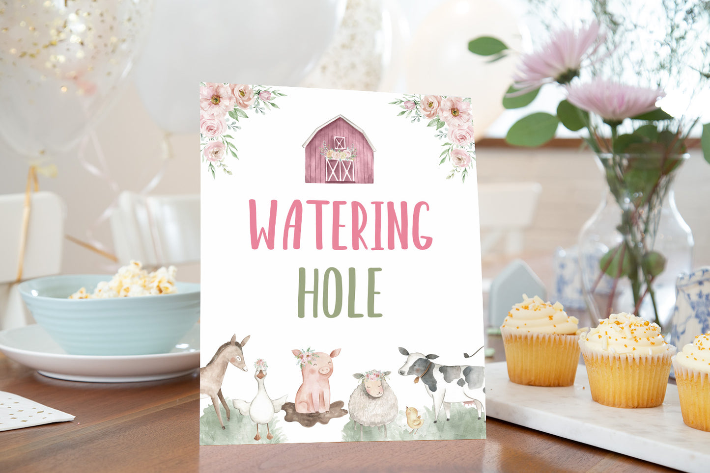 Watering Hole Sign | Girl Farm Party Decorations - 11B
