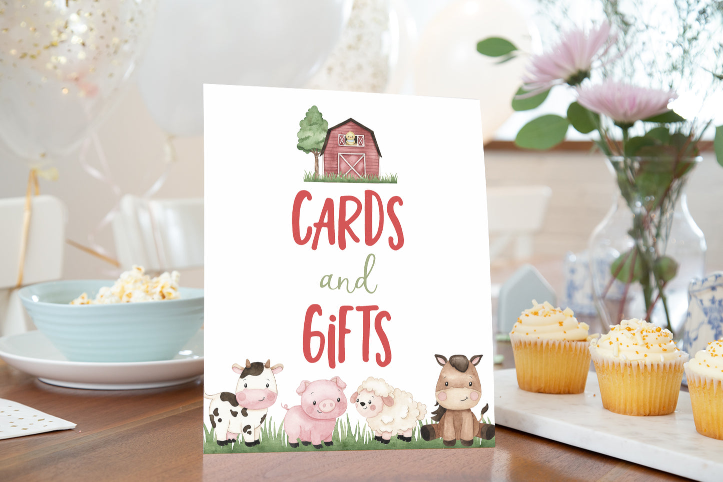 Cards and Gifts Sign Printable | Farm Party Table Decoration - 11A