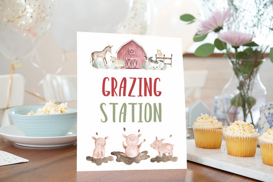 Grazing Station Sign | Boy Farm Party Decorations - 11B