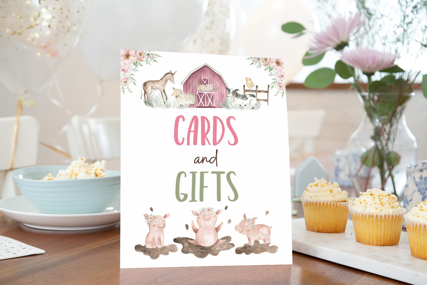 Floral Cards and Gifts Sign | Girl Farm Party Decorations - 11B