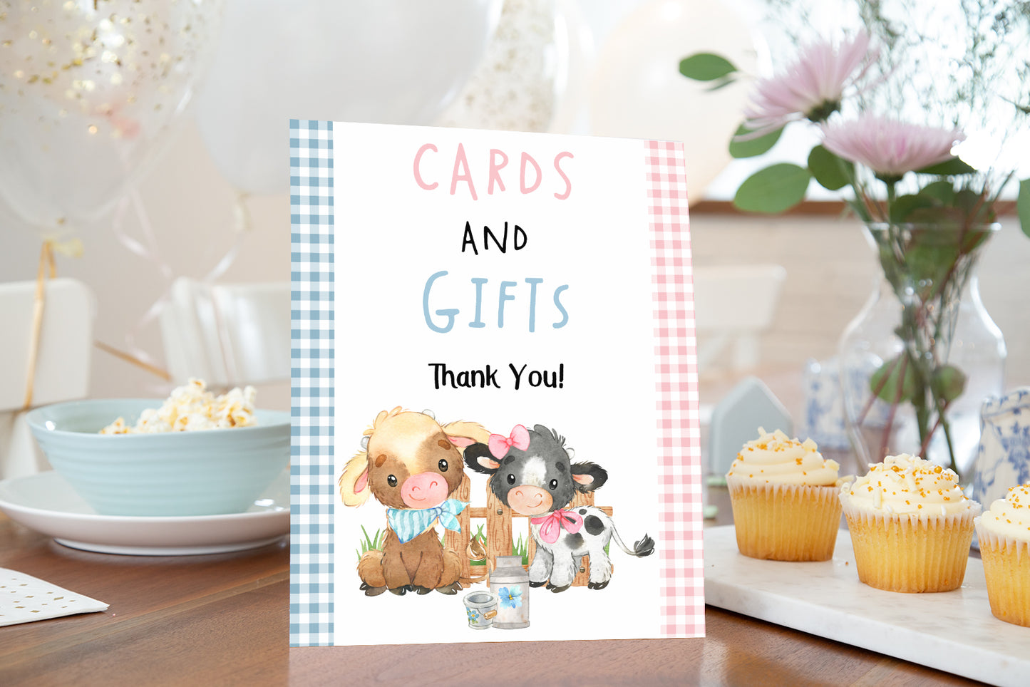 Farm Cards and Gifts Sign | Farm Theme Gender Reveal Table Decoration - 11C3