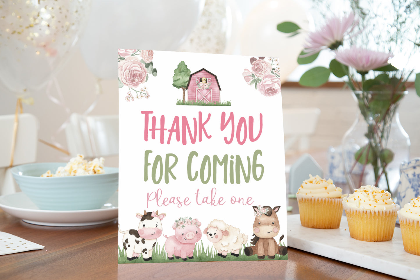 Thank You For Coming Sign Printable | Girl Farm Party Table Decoration - 11A