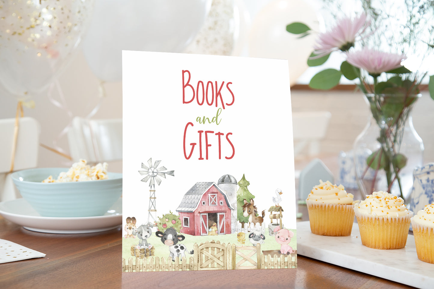 Books and Gifts Sign Printable | Farm Baby Shower Table Decoration - 11C1