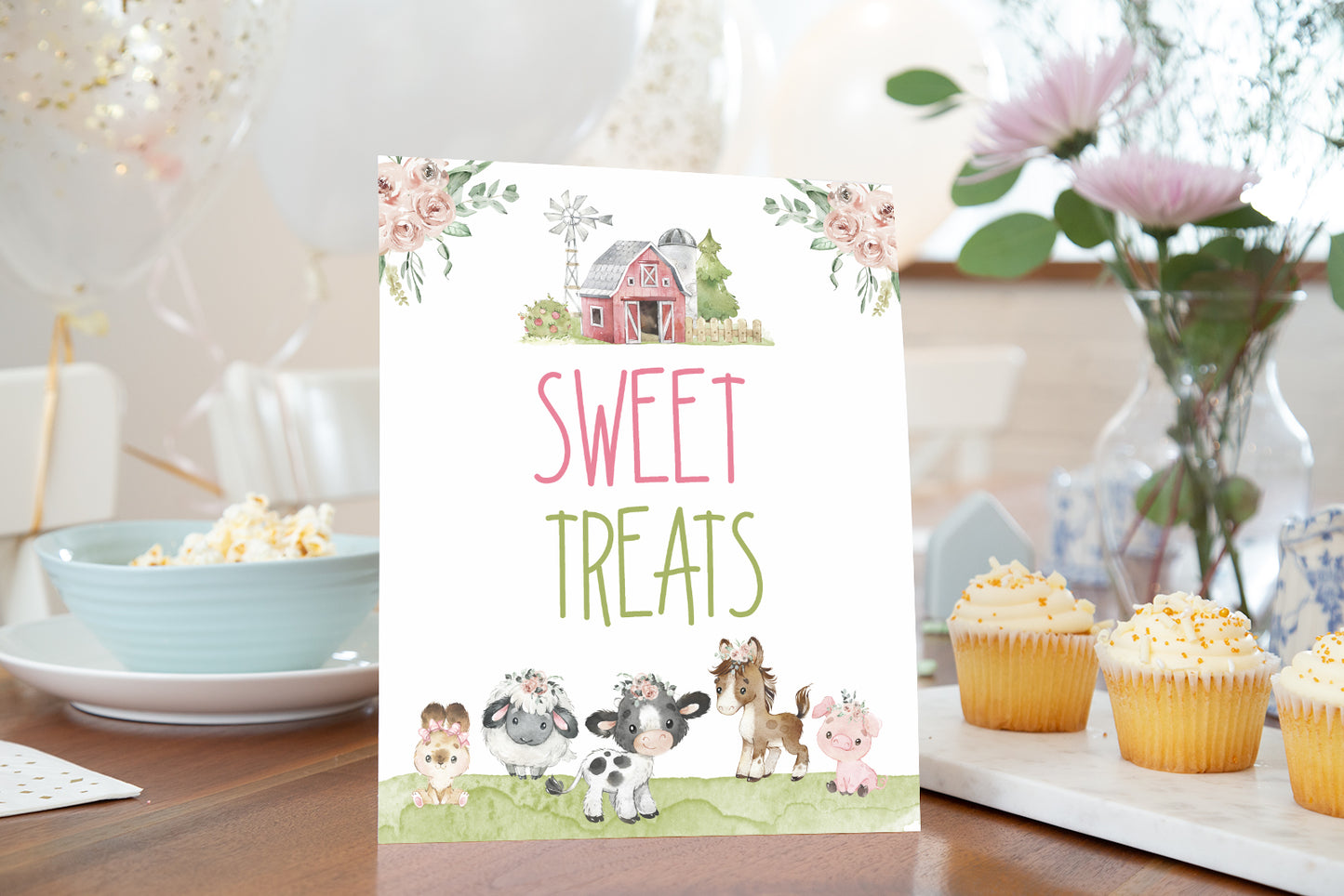 Sweet Treats Sign Printable | Floral Farm Party Table Decoration - 11C1