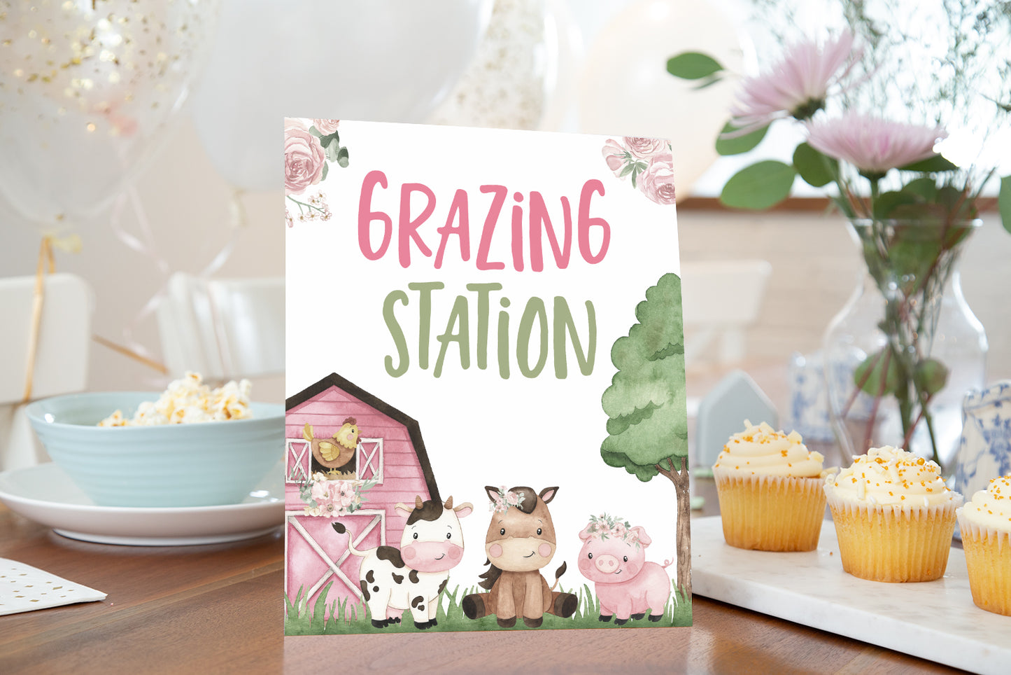 Grazing Station Sign Printable | Floral Farm Party Decorations - 11A