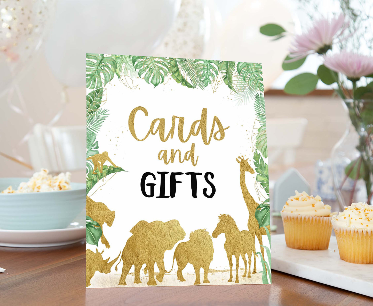 Safari Cards and Gifts Sign | Jungle Themed Party Table Decorations - 35K