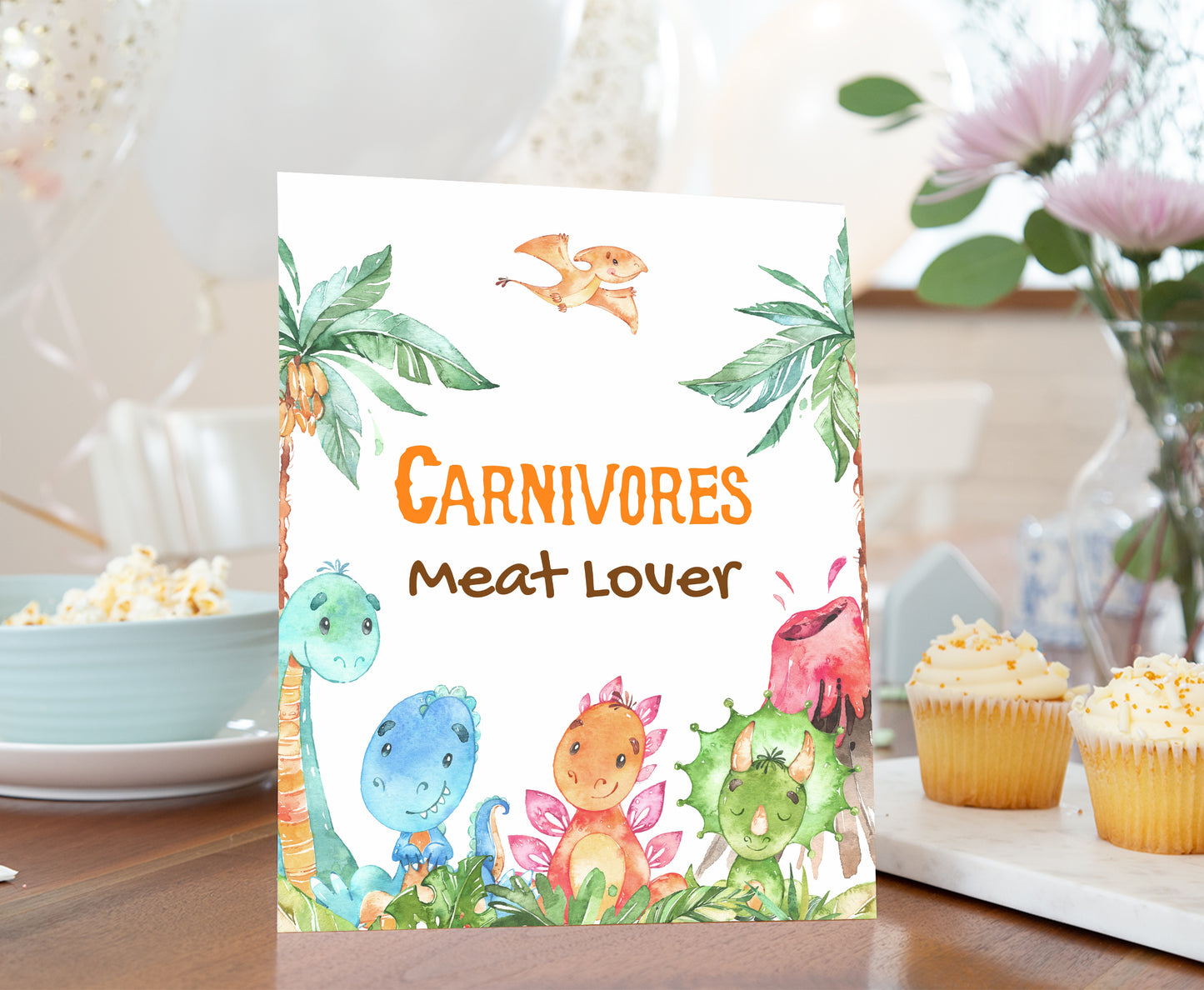 Dinosaurs Carnivores Sign | Dinosaur Themed Party Table Decorations - 08A