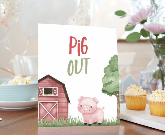 Pig Out Sign Printable | Farm Party Table Decoration - 11A
