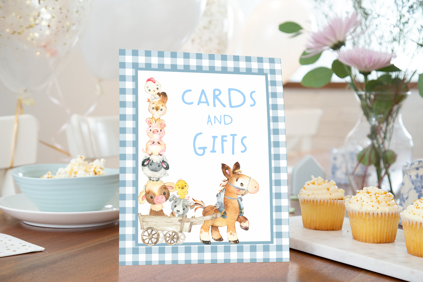 Farm Cards and Gifts Sign | Farm Theme Party Table Decoration - 11C2