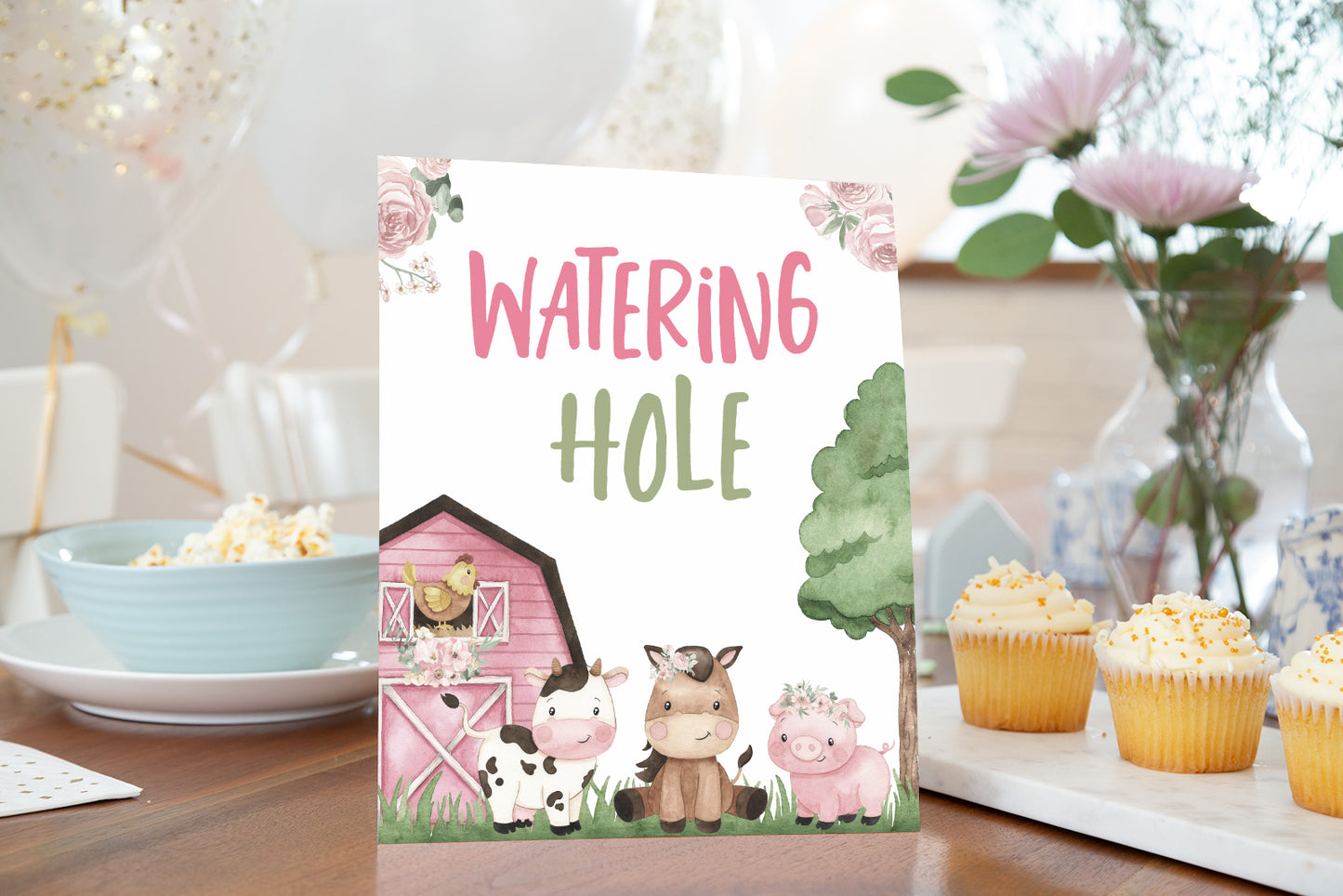 Watering Hole Sign | Girl Farm Party Decorations - 11A