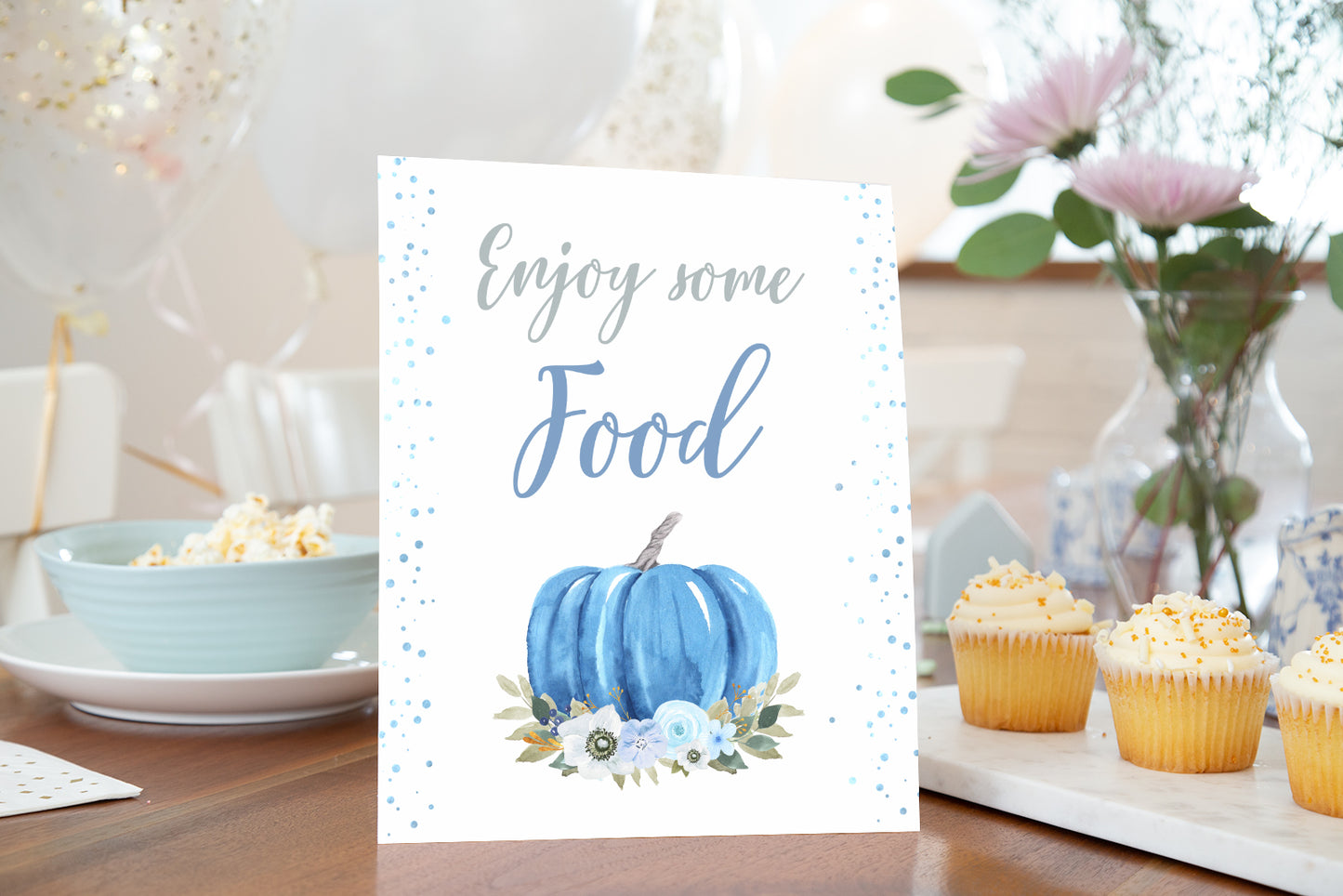 Blue Pumpkin Food Sign | Fall theme Party Table Decoration - 30B