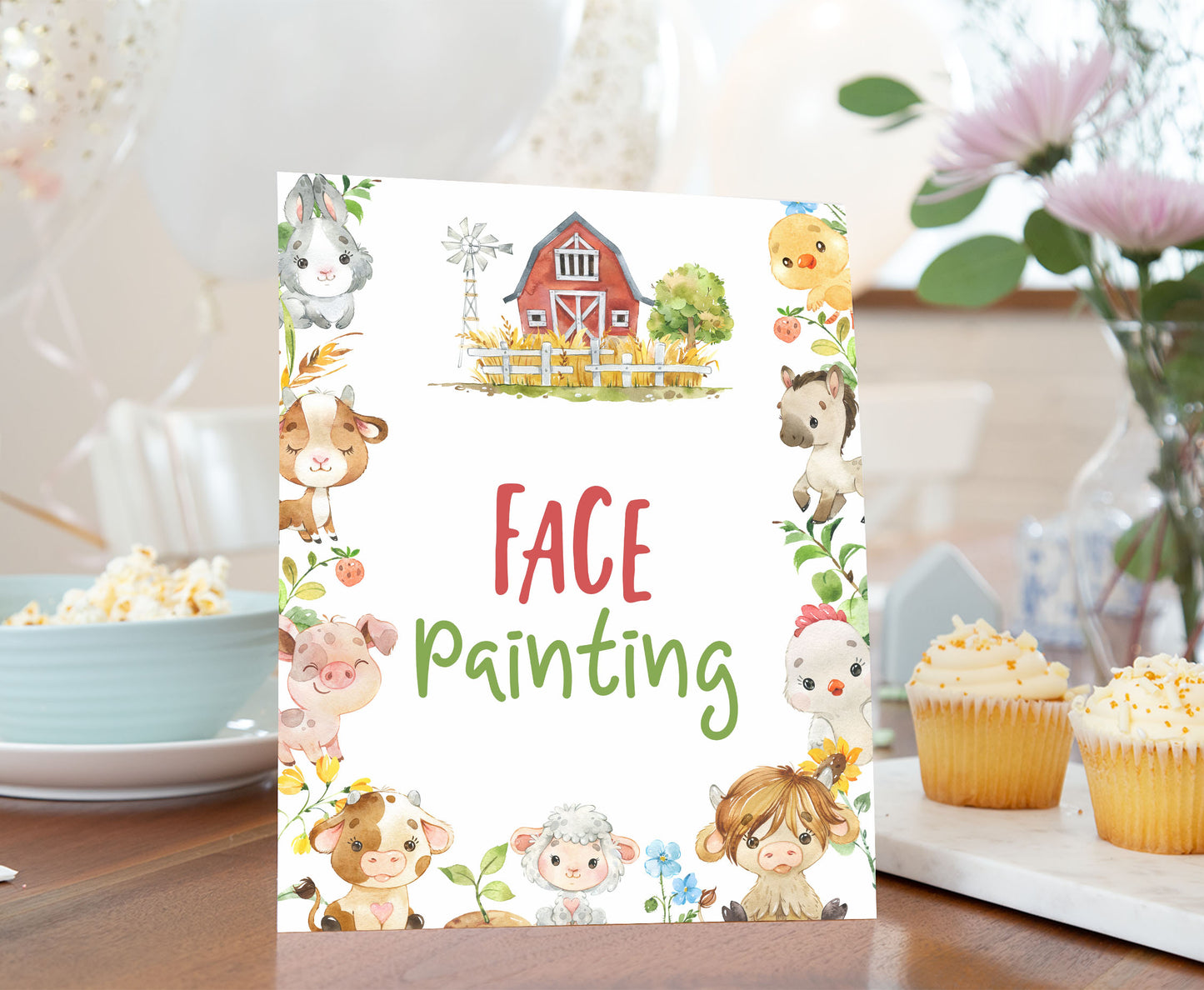 Face Painting Sign Printable | Farm Party Table Decoration - 11d
