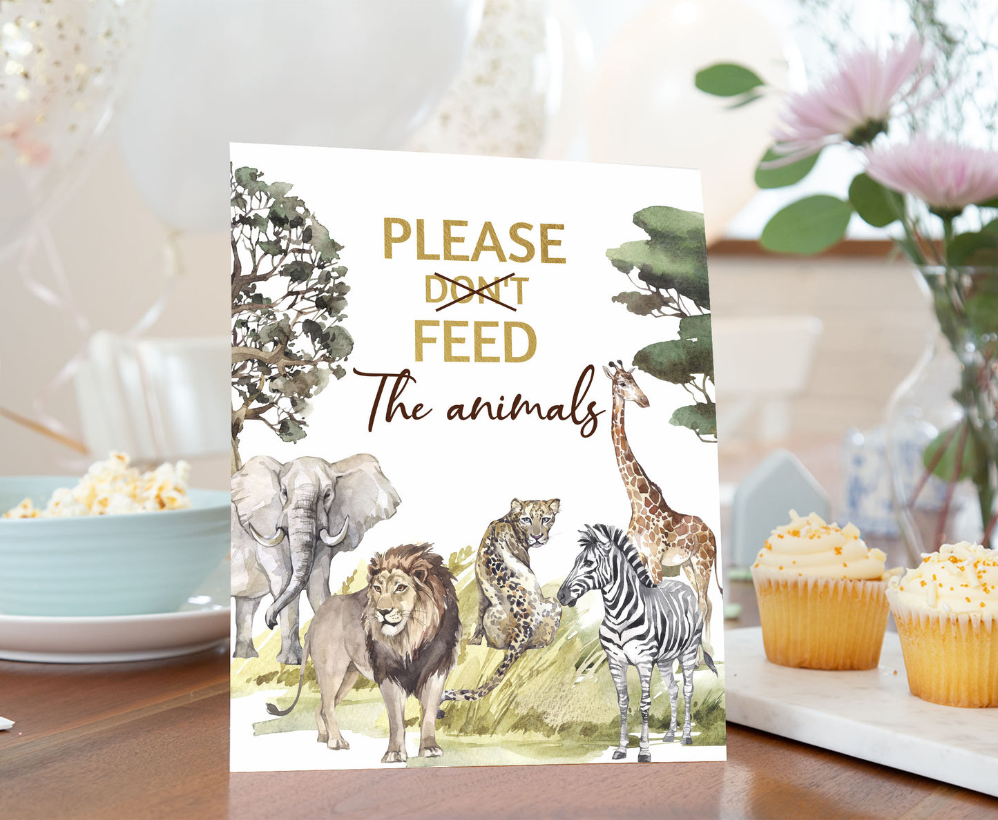 Safari Please Don't feed the animals table sign | Jungle Themed Party Table Decorations - 35I