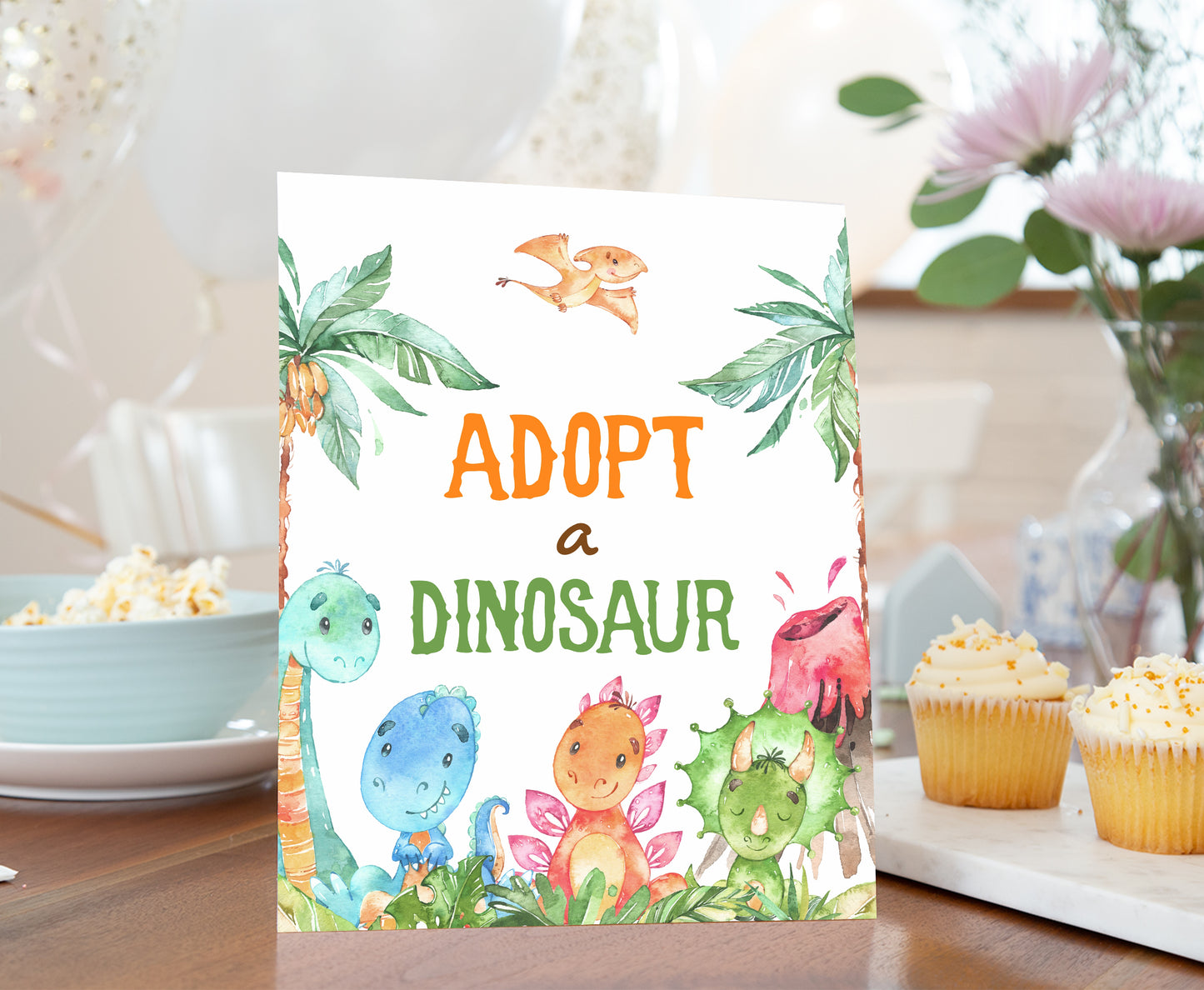 Adopt a Dinosaur table Sign | Dinosaur Themed Party Table Decorations - 08A