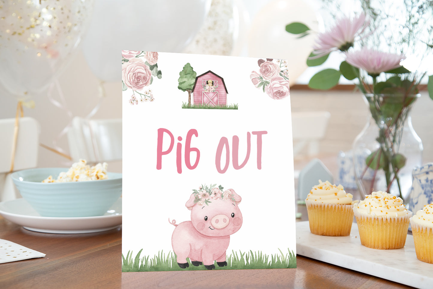 Farm Pig Out Sign Printable | Girl Farm Party Table Decoration - 11A