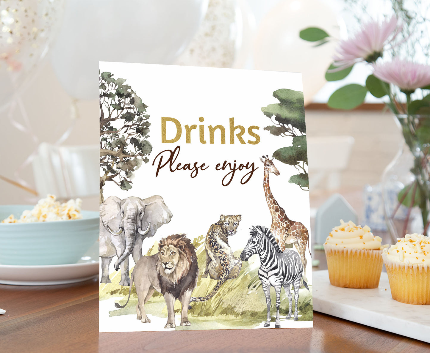 Safari Drinks please enjoy Sign | Jungle Themed Party Table Decorations - 35I