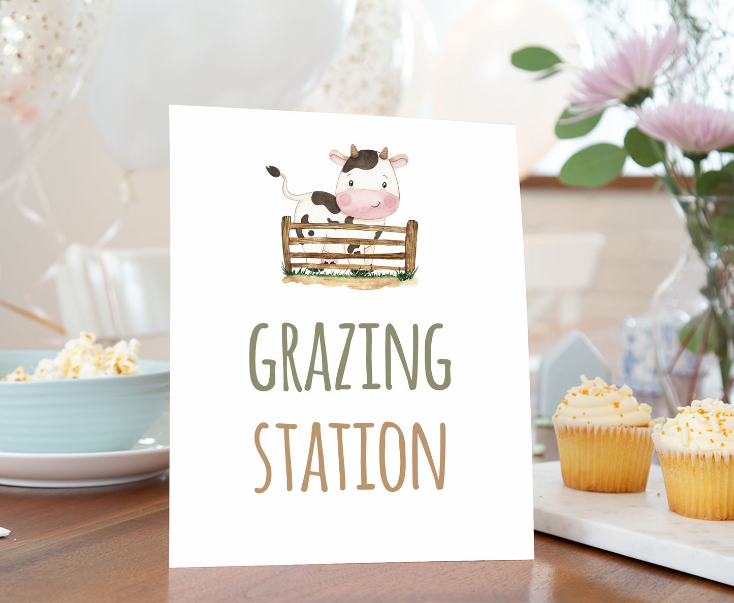 Grazing Station Sign Printable | Farm Party Table Decoration - 11E