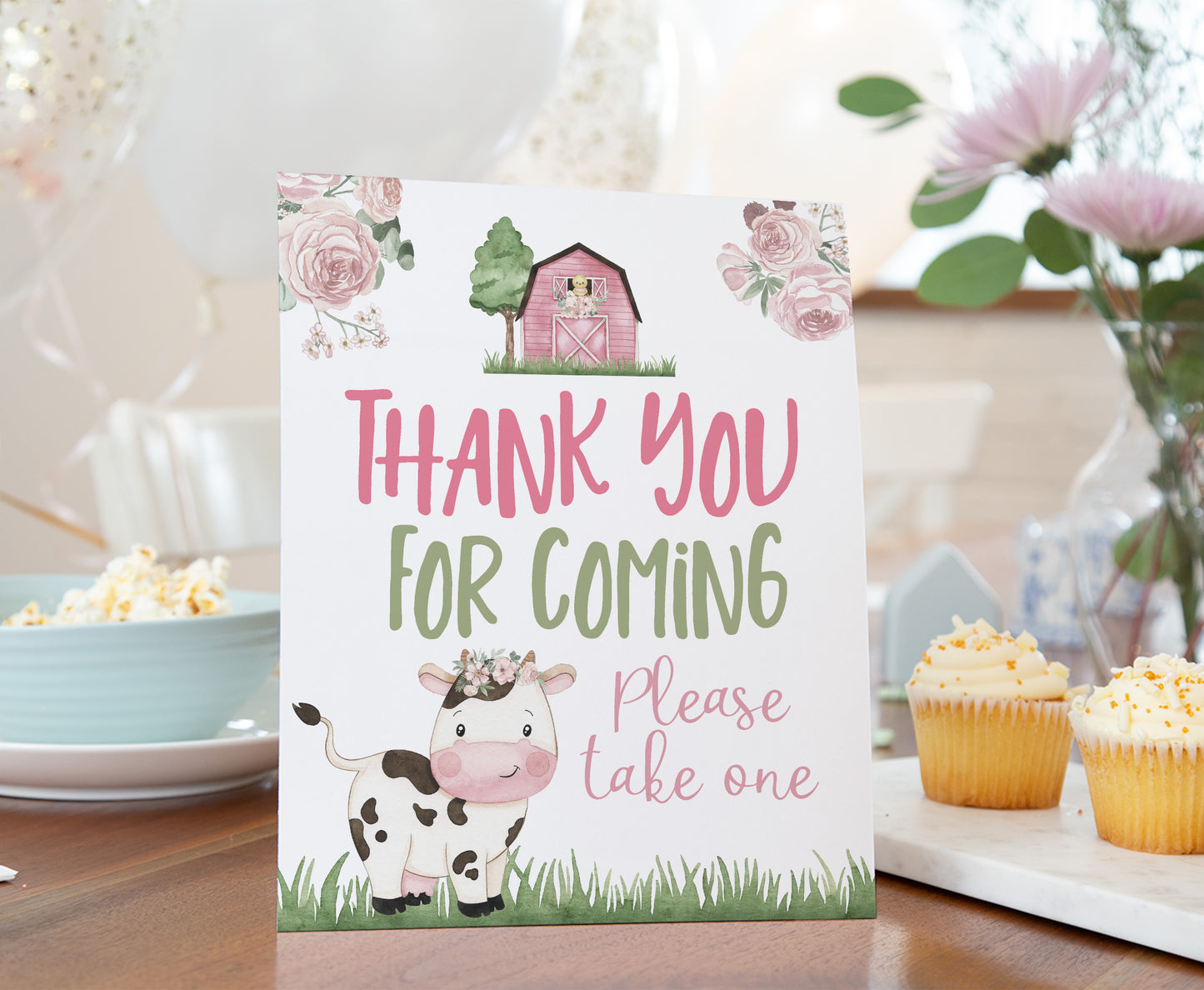 Cow Thank You For Coming Sign | Girl Farm Party Decorations - 11A