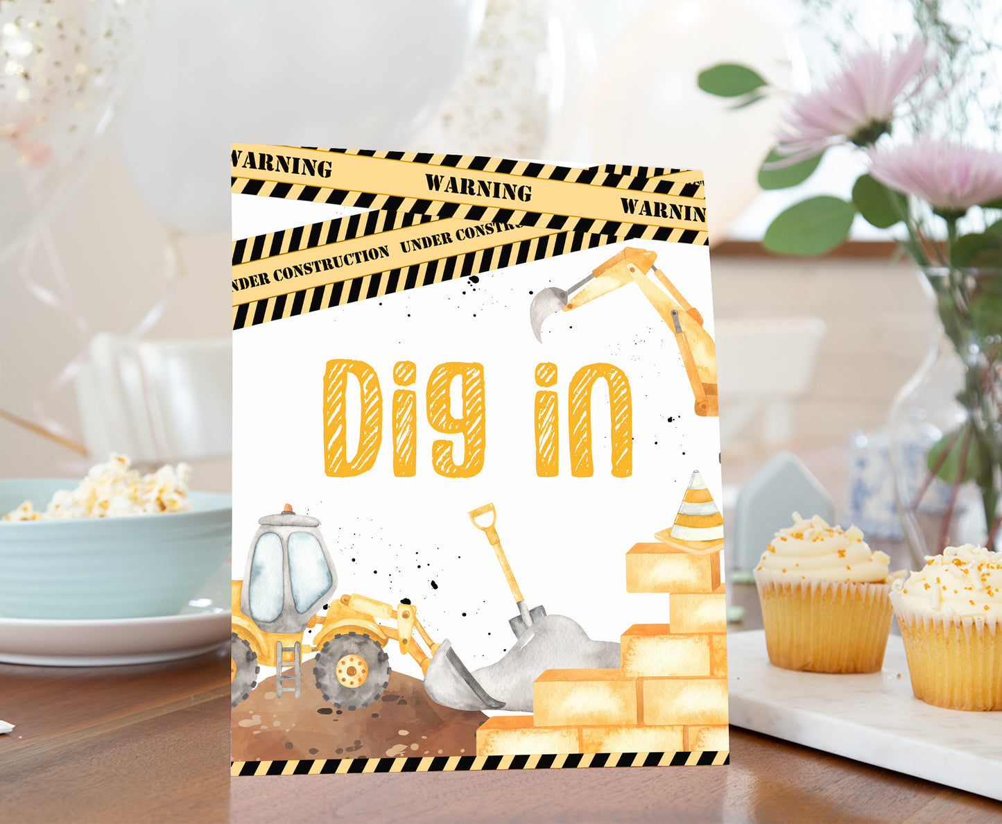 Dig in Table Sign Printable | Construction Party Table Decoration - 07A