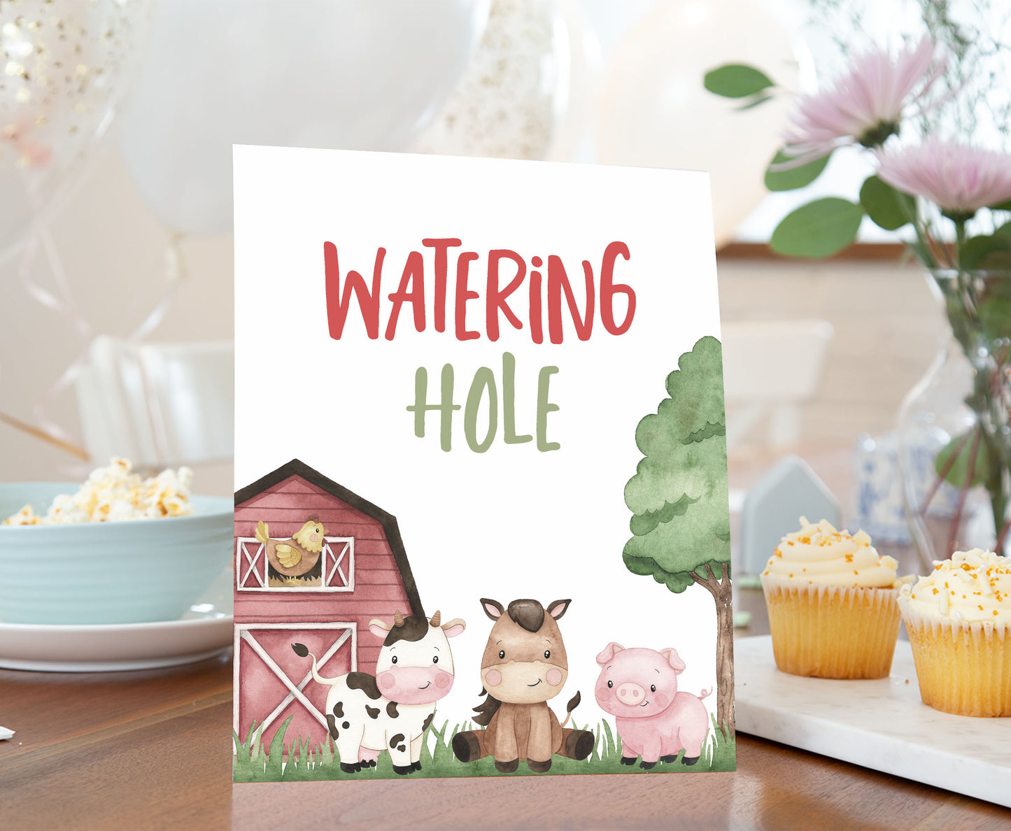 Watering Hole Sign Printable | Farm Party Table Decoration - 11A