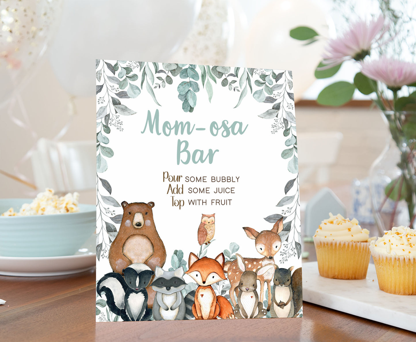 Woodland Momosa Bar Sign | Forest Themed Party Table Decorations - 47J1