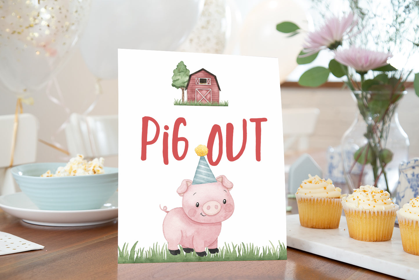 Pig Out Sign Printable | Farm Party Decorations - 11A