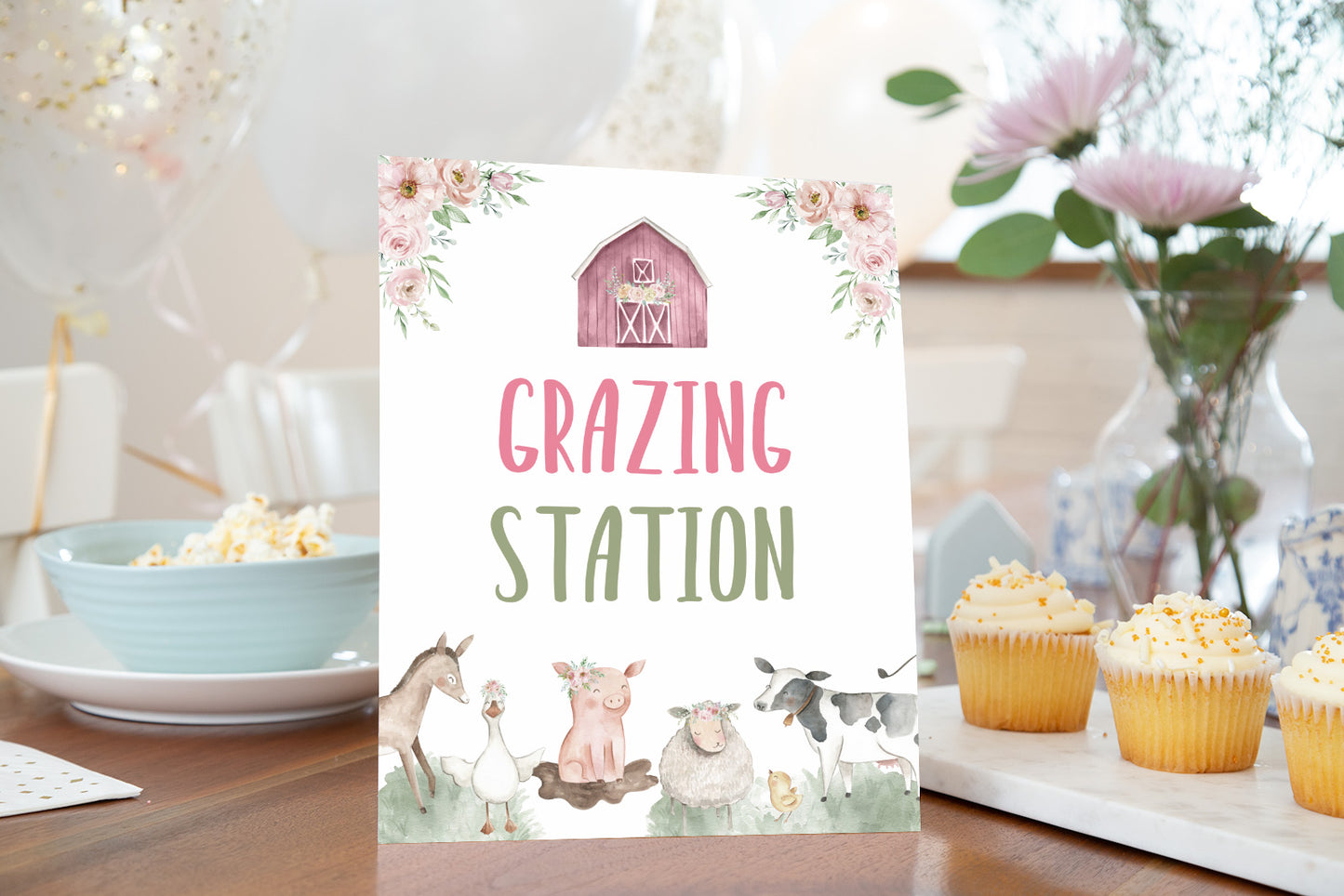 Grazing Station Sign | Girl Farm Party Decorations - 11B