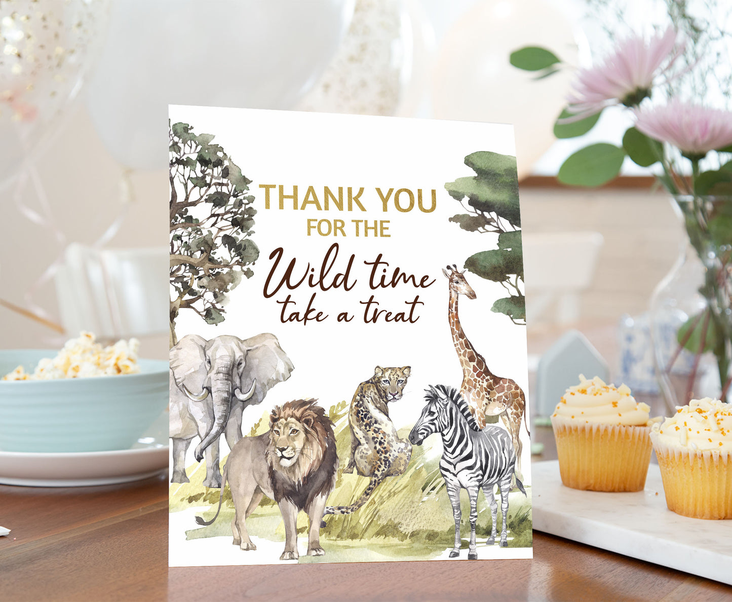 Safari Thank you for the wild time table sign | Jungle Themed Party Table Decorations - 35I