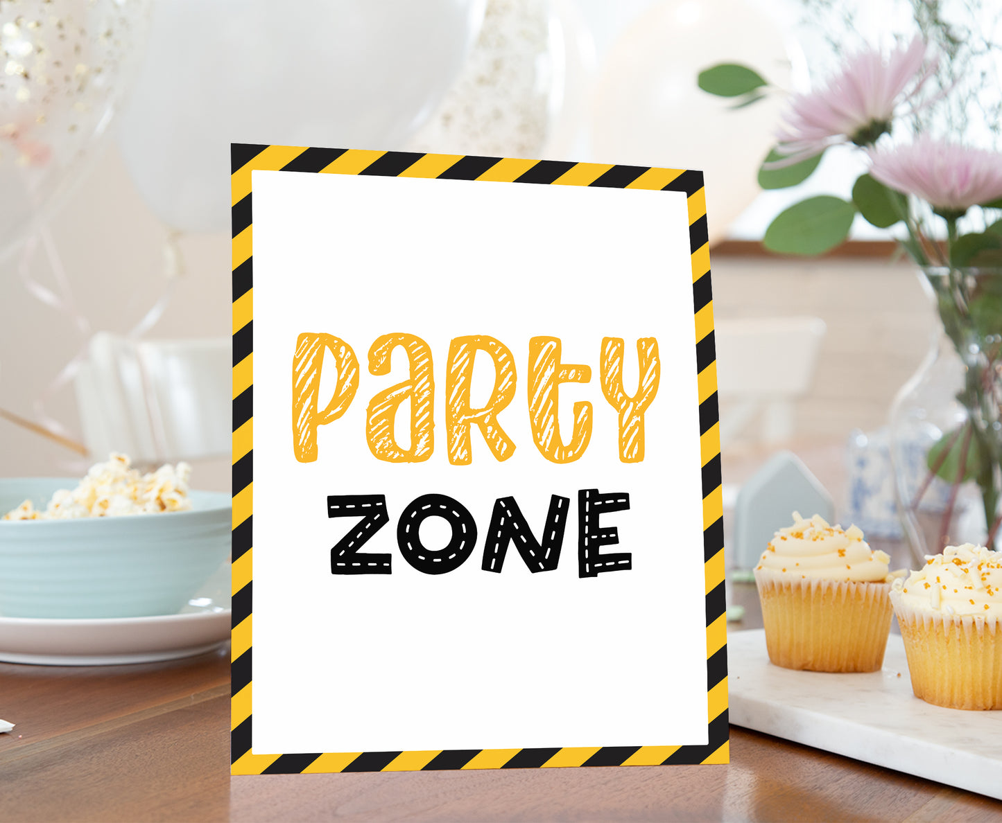Party Zone Table Sign Printable | Construction Party Table Decoration - 07A