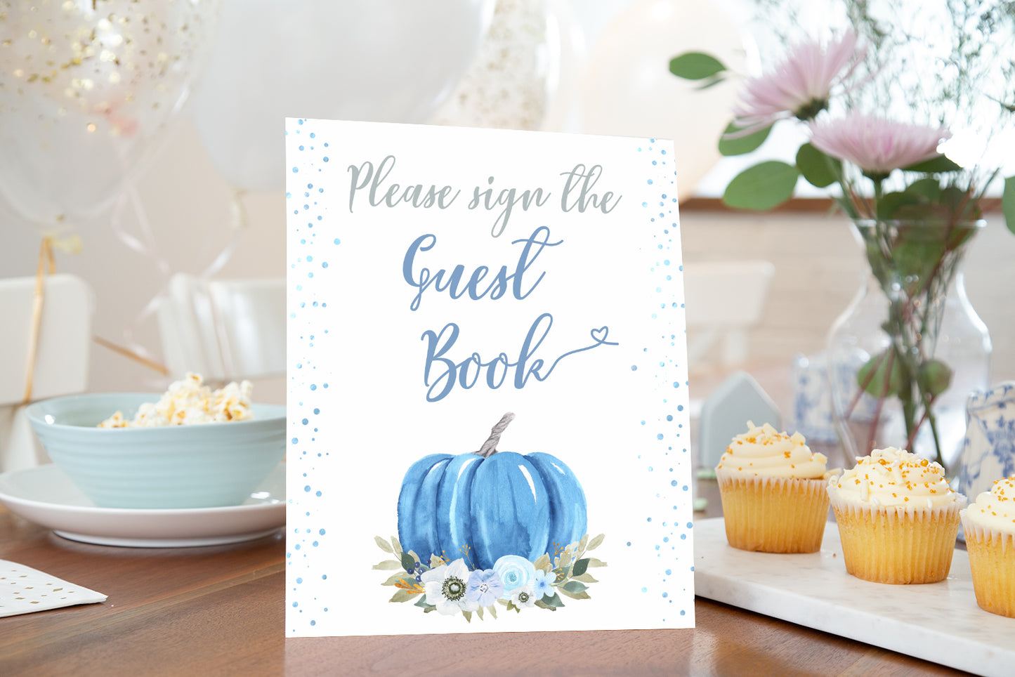 Blue Pumpkin Guest Book  Sign | Fall theme Party Table Decoration - 30B