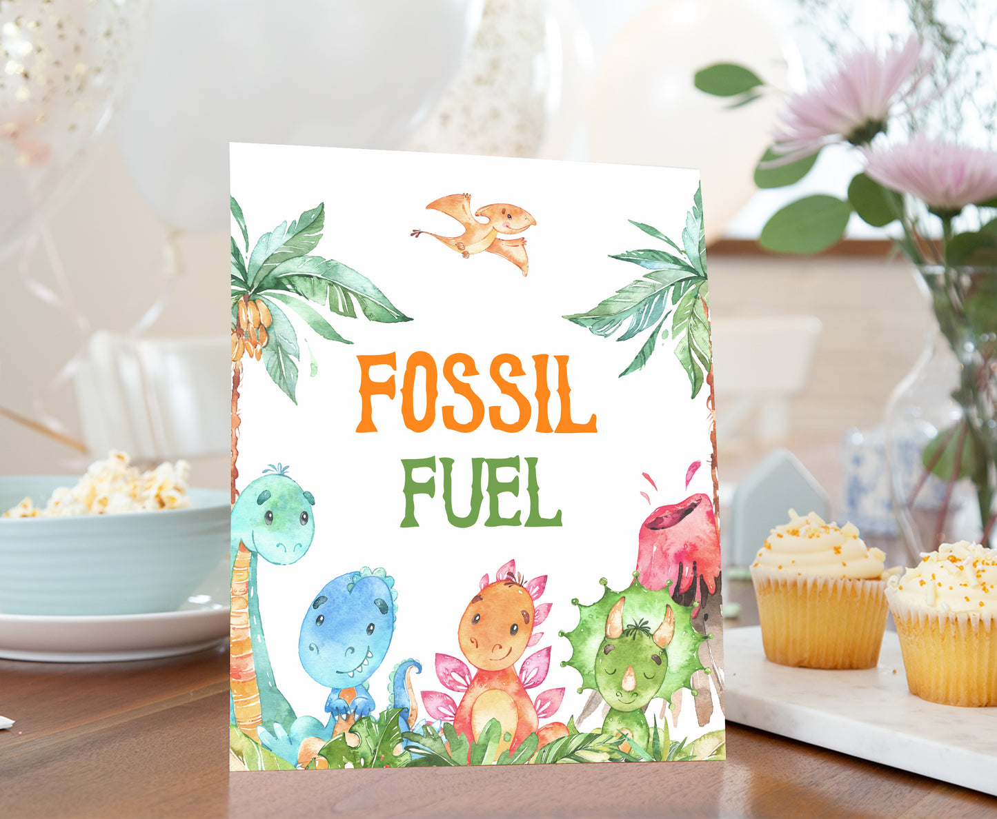 Dinosaur Fossil Fuel Sign | Dinosaur Themed Party Table Decorations - 08A