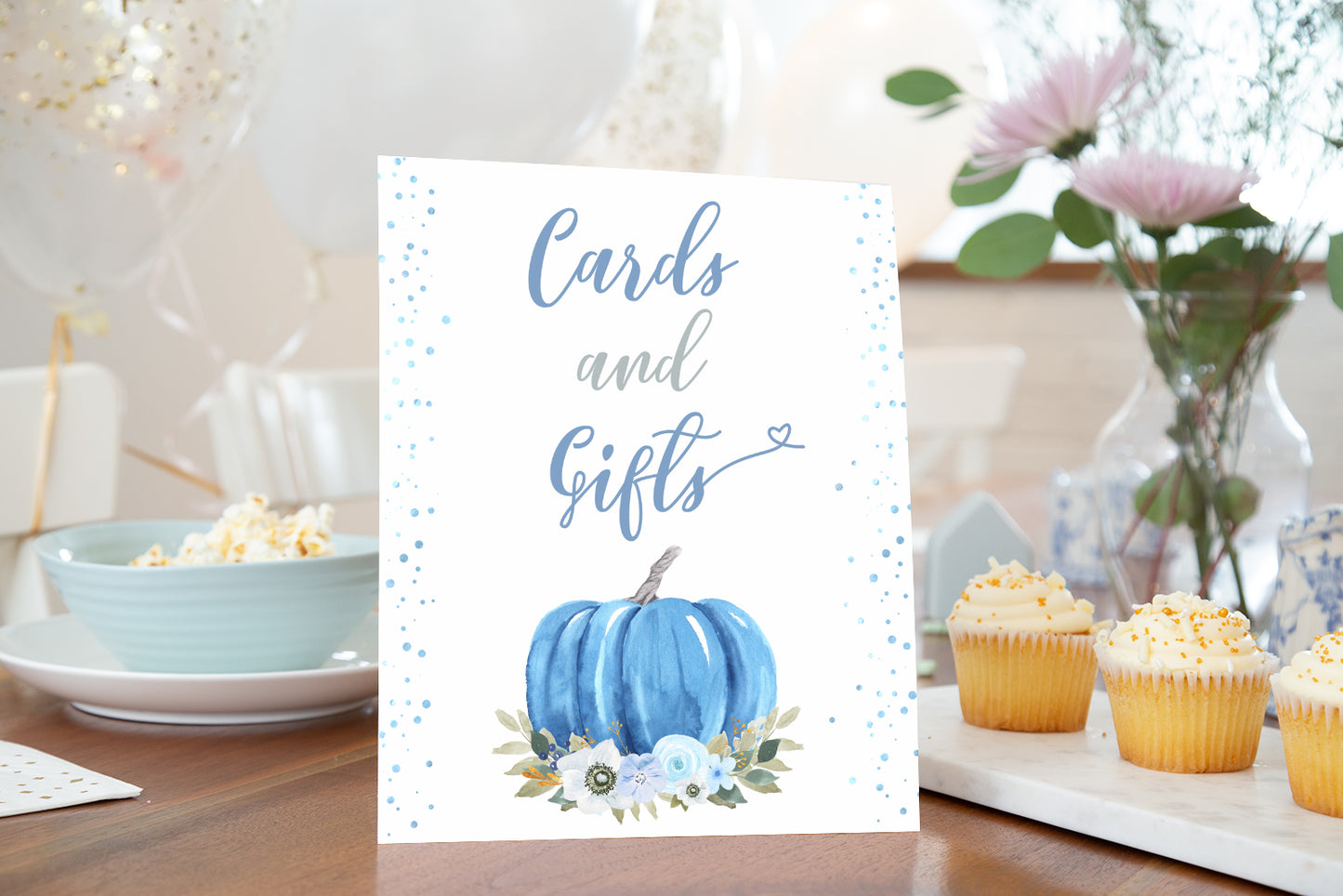 Blue Pumpkin Cards and Gifts Sign | Fall theme Party Table Decoration - 30B