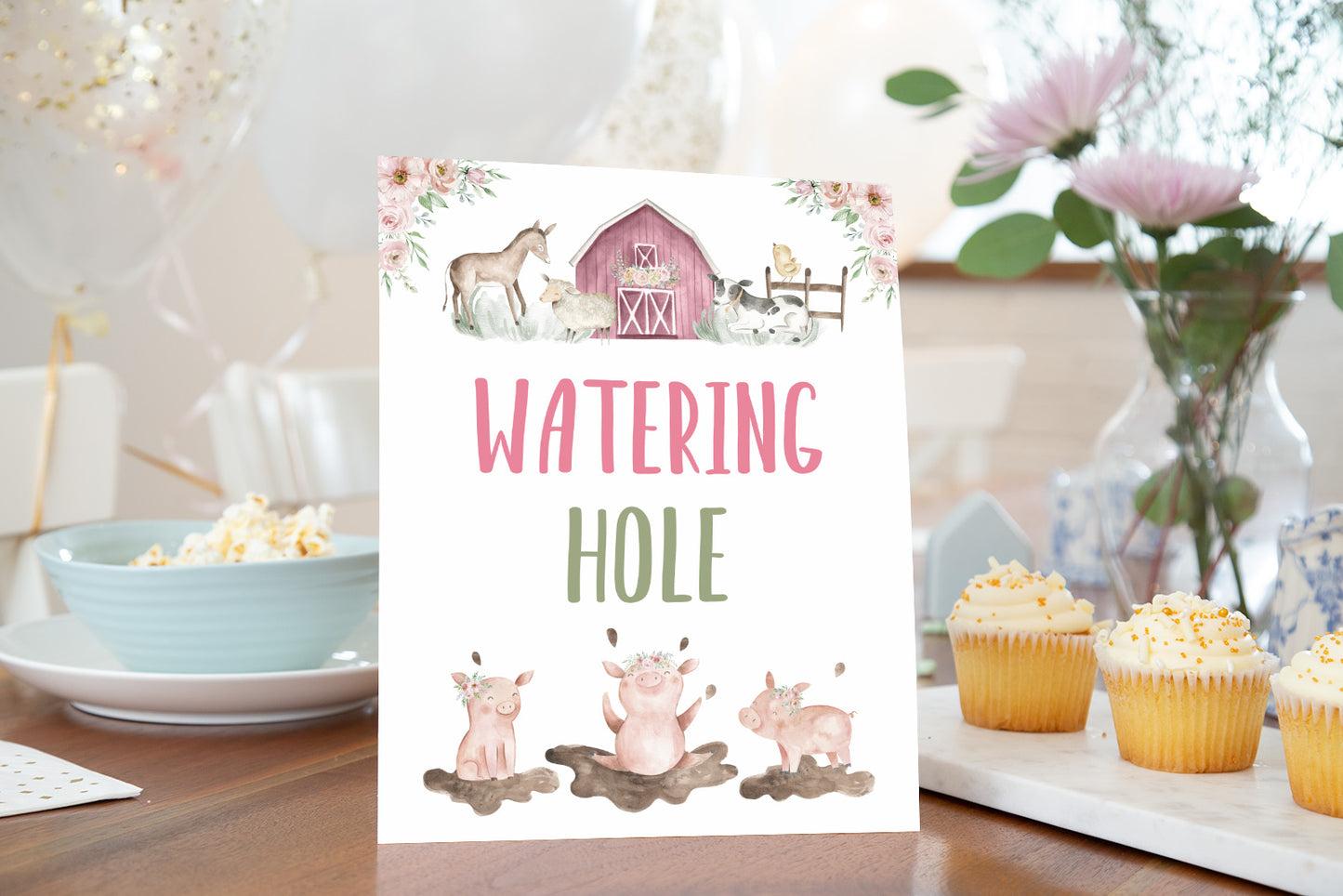 Floral Farm Watering Hole Sign | Girl Barnyard Party Decorations - 11B