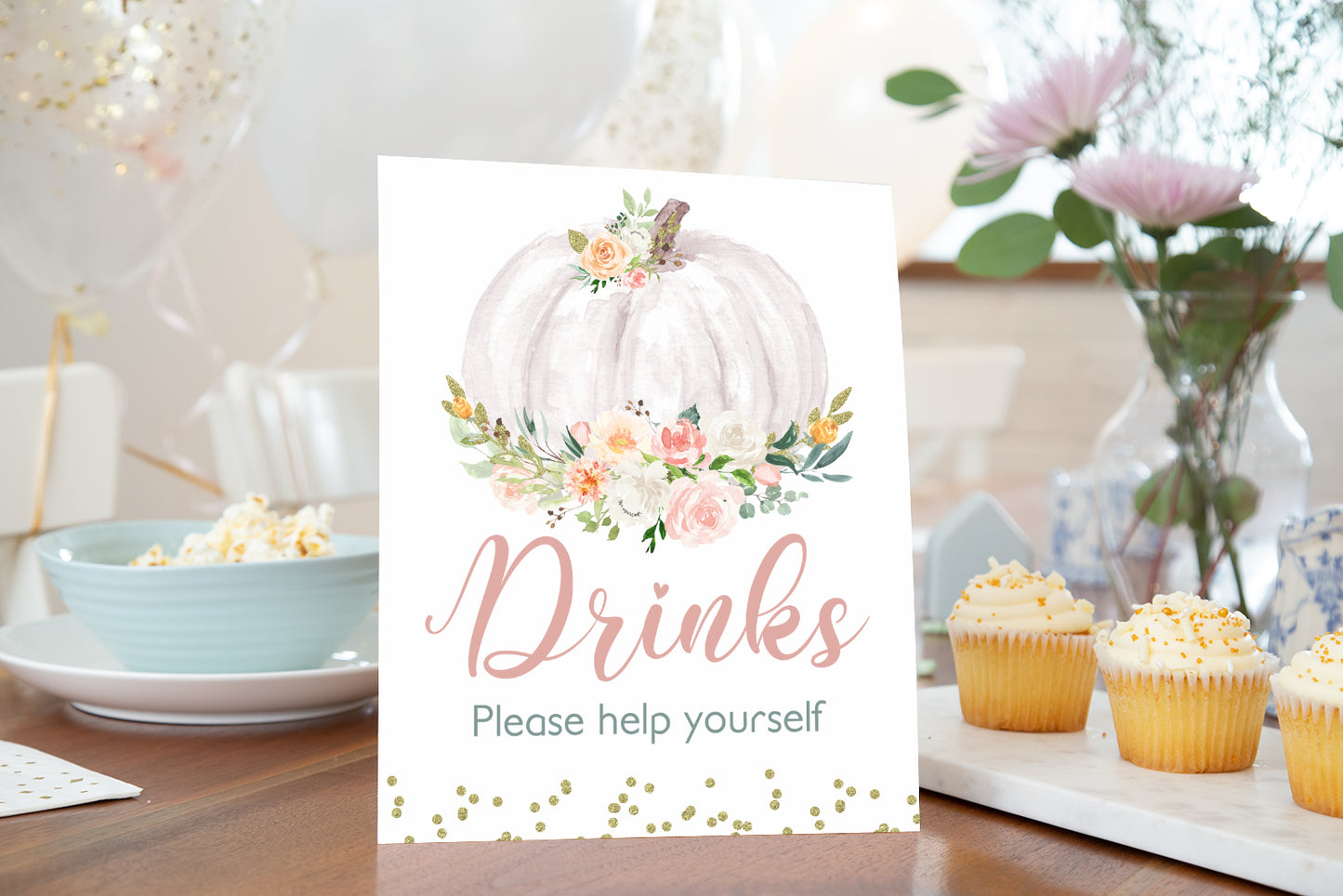 Pumpkin Drinks Sign | Pumpkin theme Party Table Decoration - 30H