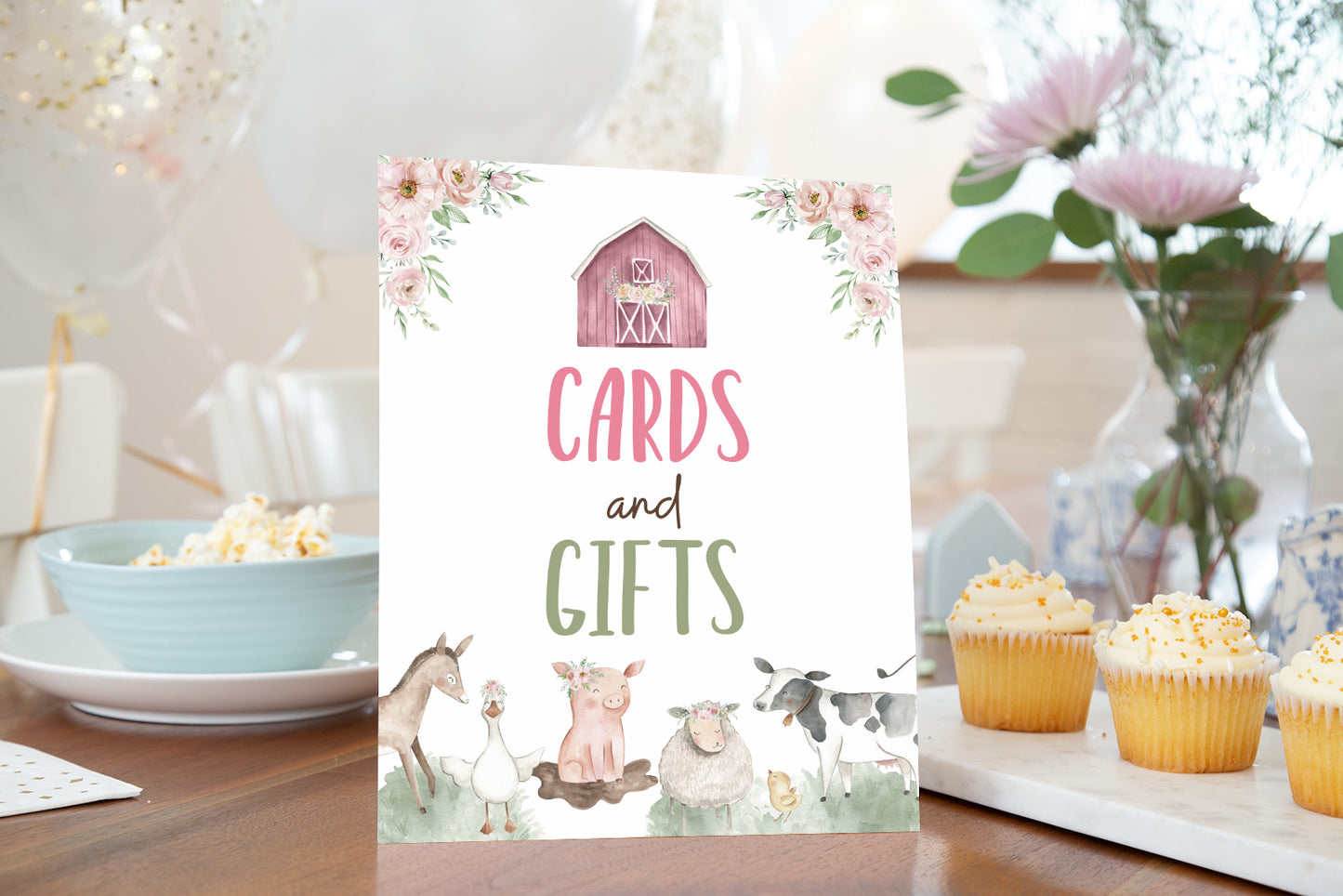 Cards and Gifts Sign | Girl Farm Party Decorations - 11B