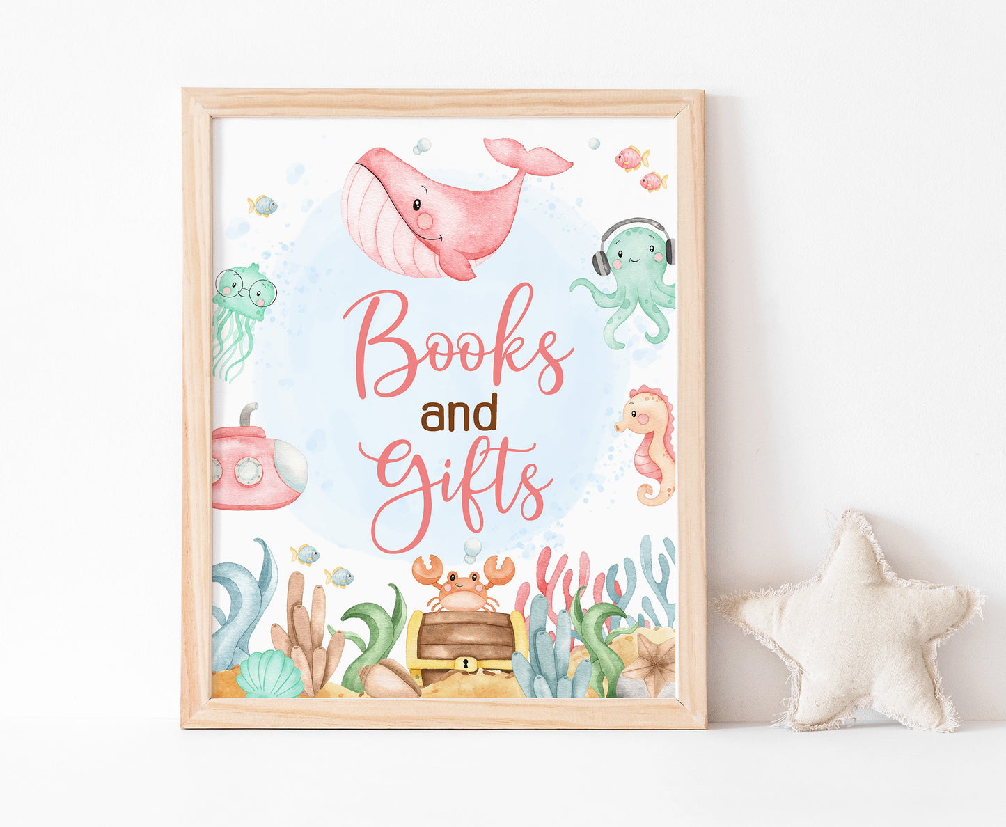 Girl Under the Sea Books and Gifts Sign | Ocean Themed Party Table Decorations - 44A