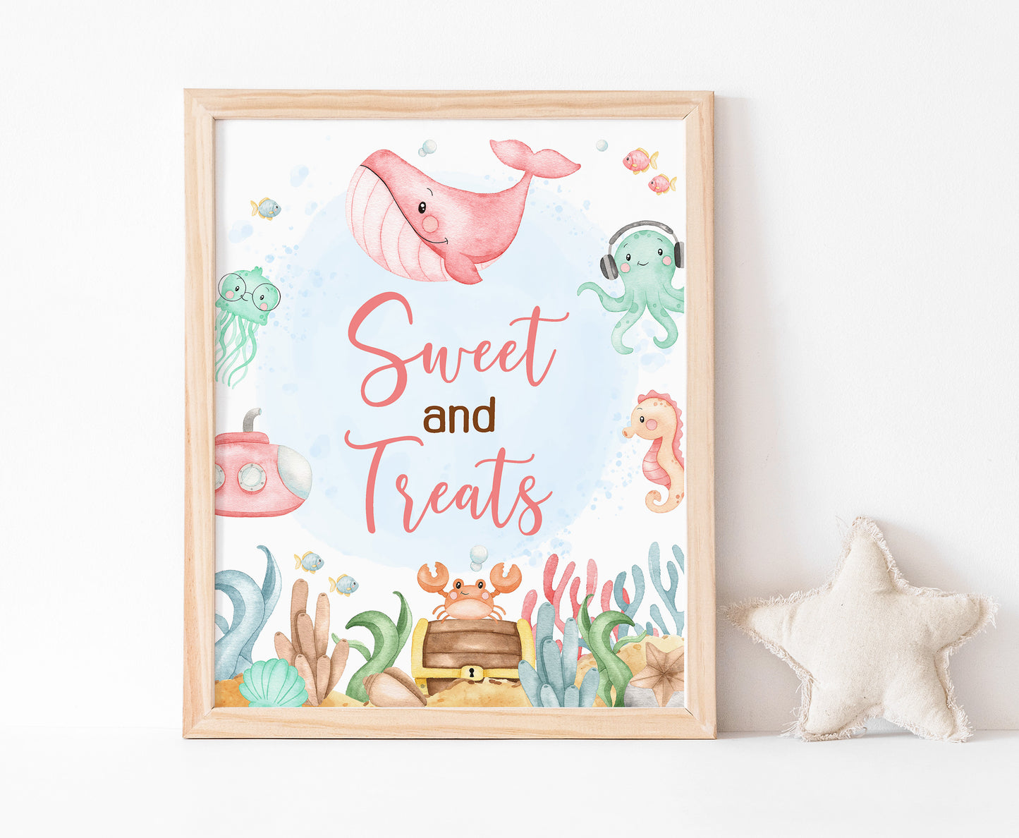 Girl Under the Sea Sweet and Treats Sign | Ocean Themed Party Table Decorations - 44A