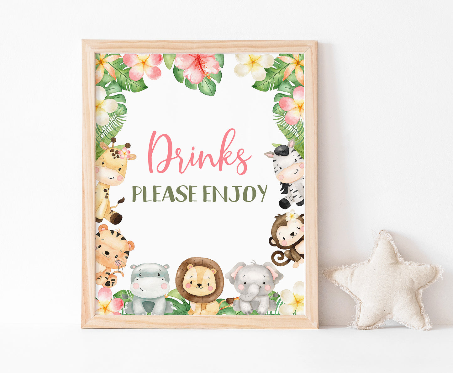 Safari Drinks Sign | Girl Jungle Animals Party Table Decorations - 35E