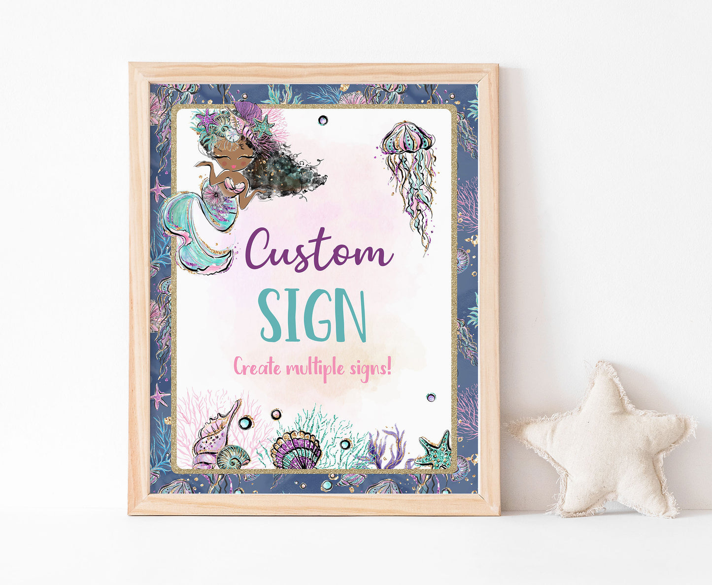 Custom Mermaid Table Sign | Editable Girl Under The Sea Party Decorations - 20B1