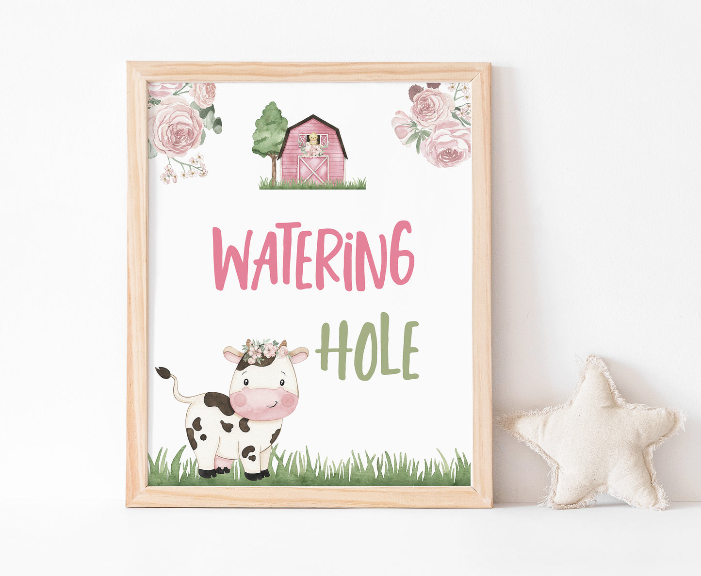 Cow Watering Hole Sign Printable | Girl Farm Party Table Decoration - 11A