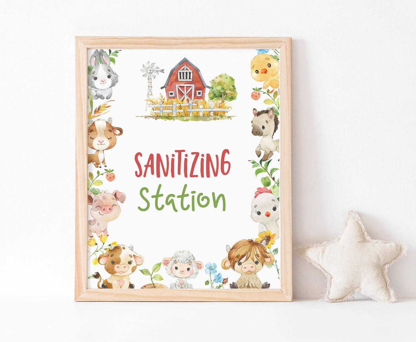Sanitizing Station Sign Printable | Farm Party Table Decoration - 11d
