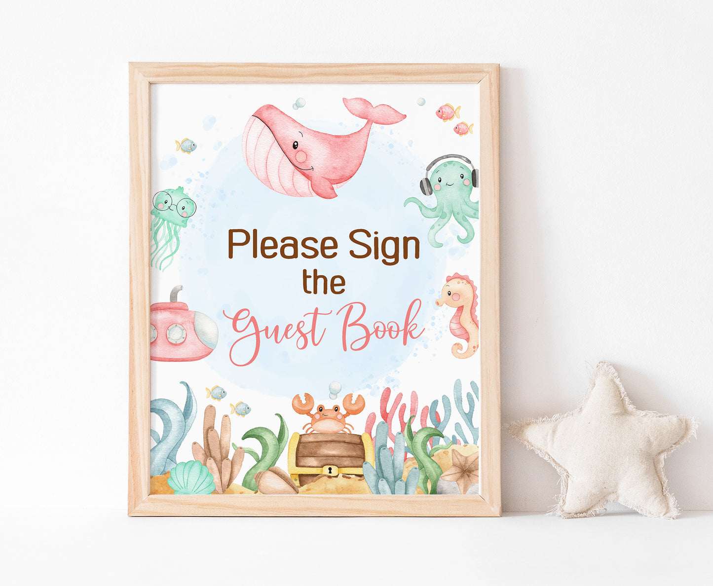 Girl Under the Sea Guest Book Sign | Ocean Themed Party Table Decorations - 44A