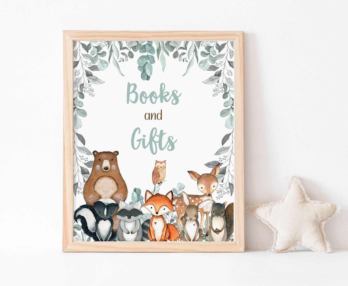 Woodland Books and Gifts Sign | Forest Themed Party Table Decorations - 47J1
