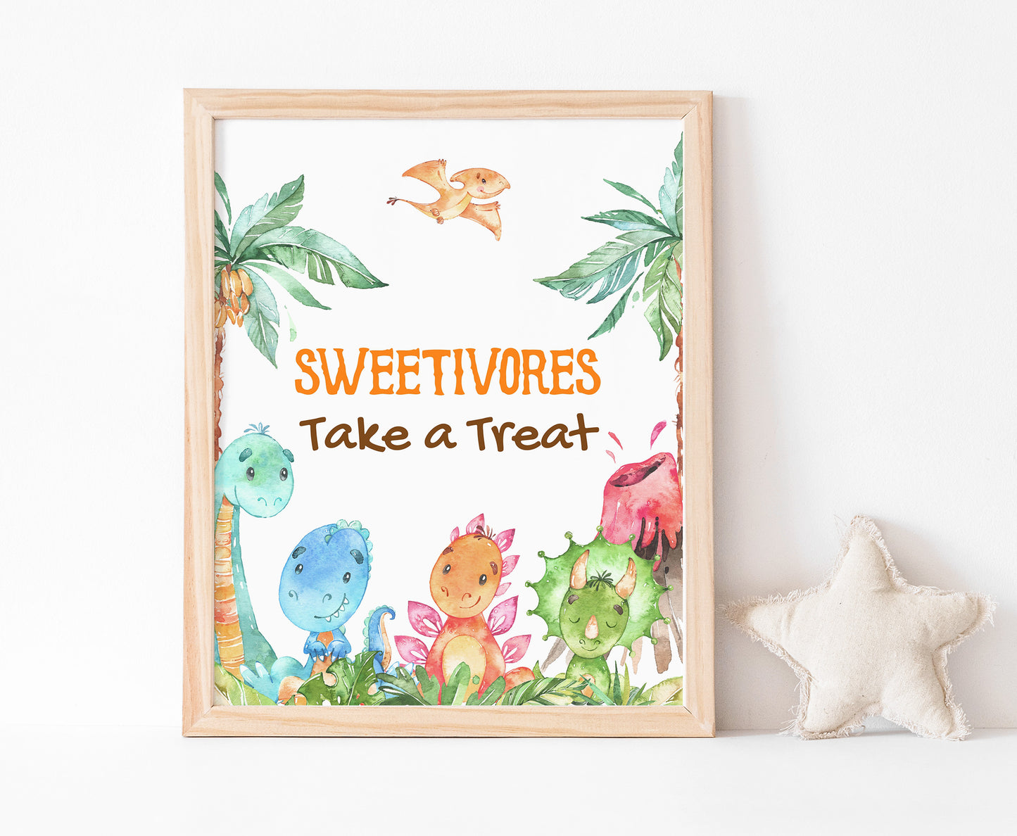 Dinosaur Sweetivores take a Treat Sign | Dino Themed Party Table Decorations - 08A